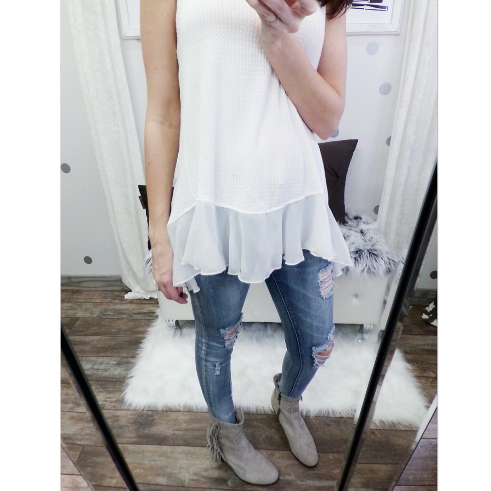 🔺SoldOut🔺White Waffle Knit Tunic Sleeveless - Picture 3 of 4